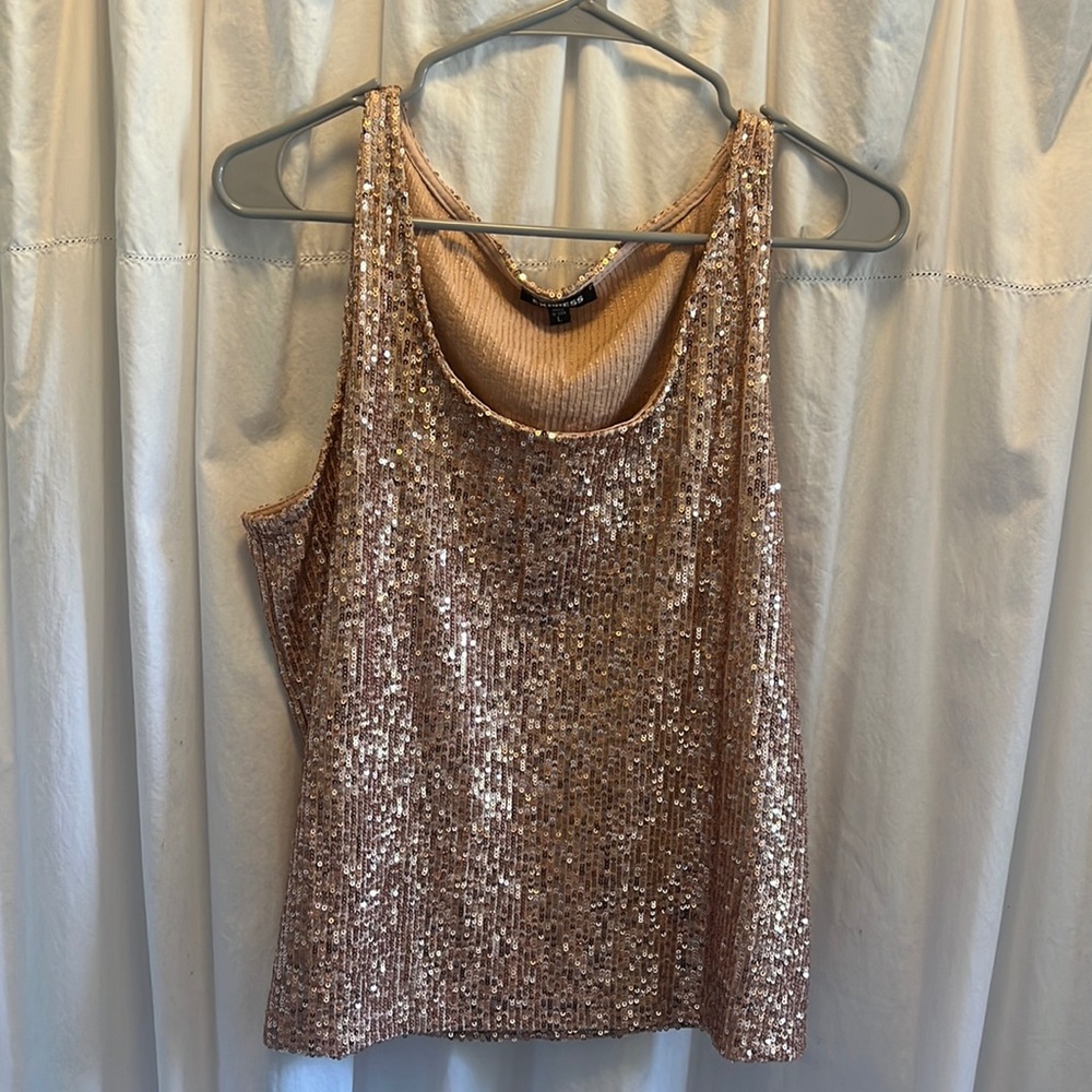 Express rose, gold sequin, tank top size large